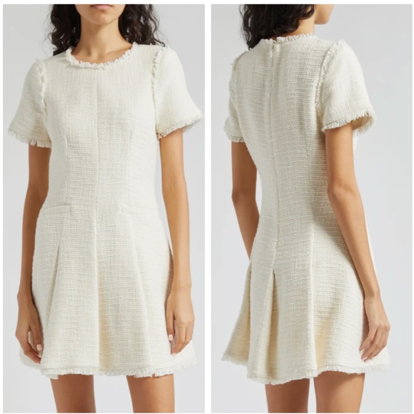 NWT Cinq a Sept Nova Tweed Fit & Flare Mini Dress - Gardenia Cream Ivory - Picture 2 of 10